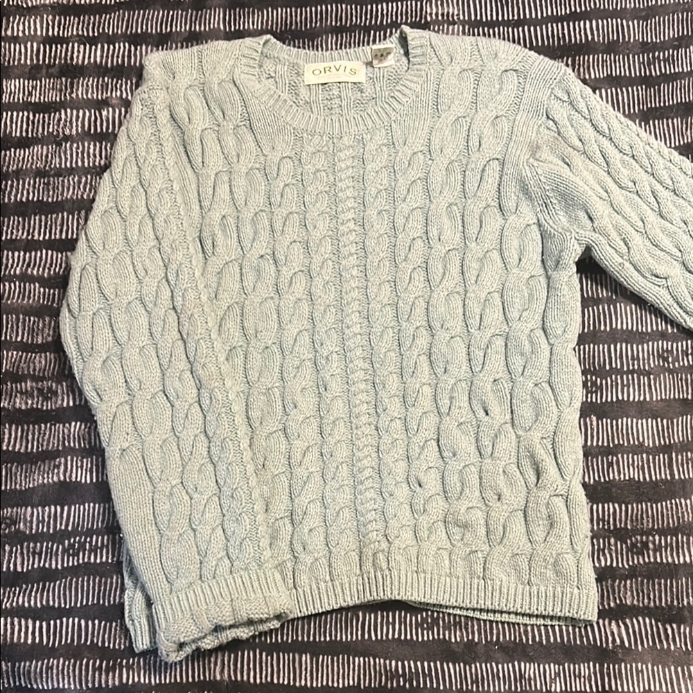 Orvis Green Cable Knit Crew Neck Sweater